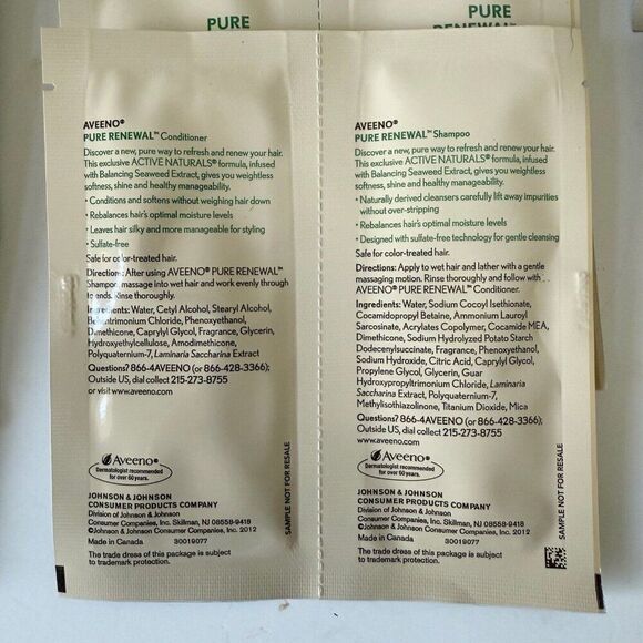 15 Aveeno Active Naturals Pure Renewal Shampoo & Conditioner Travel Pack/Samples - Picture 3 of 6